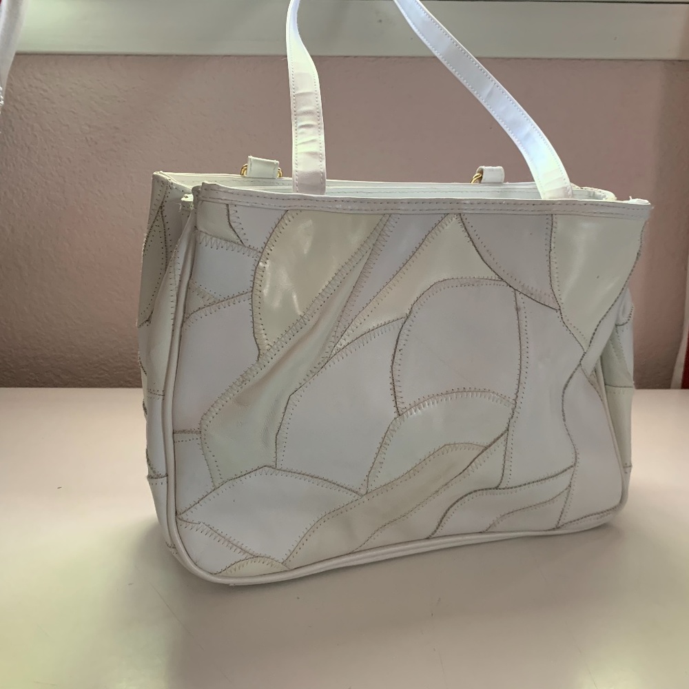 Cream color patchwork handbag